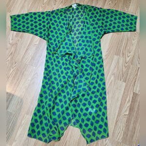 💜LuLaRoe Green & Blue Print Flowy Open Front Kimono/Duster Small